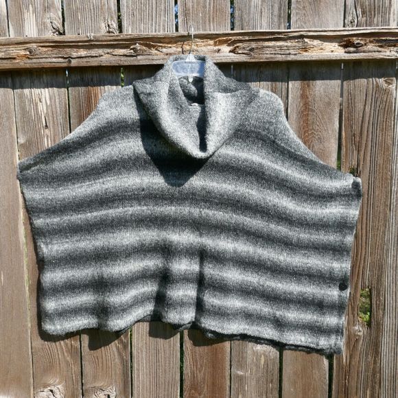 Nurture Sweater Poncho Cowl Neck Wool Blend Gray Striped Knit XL - Picture 1 of 8